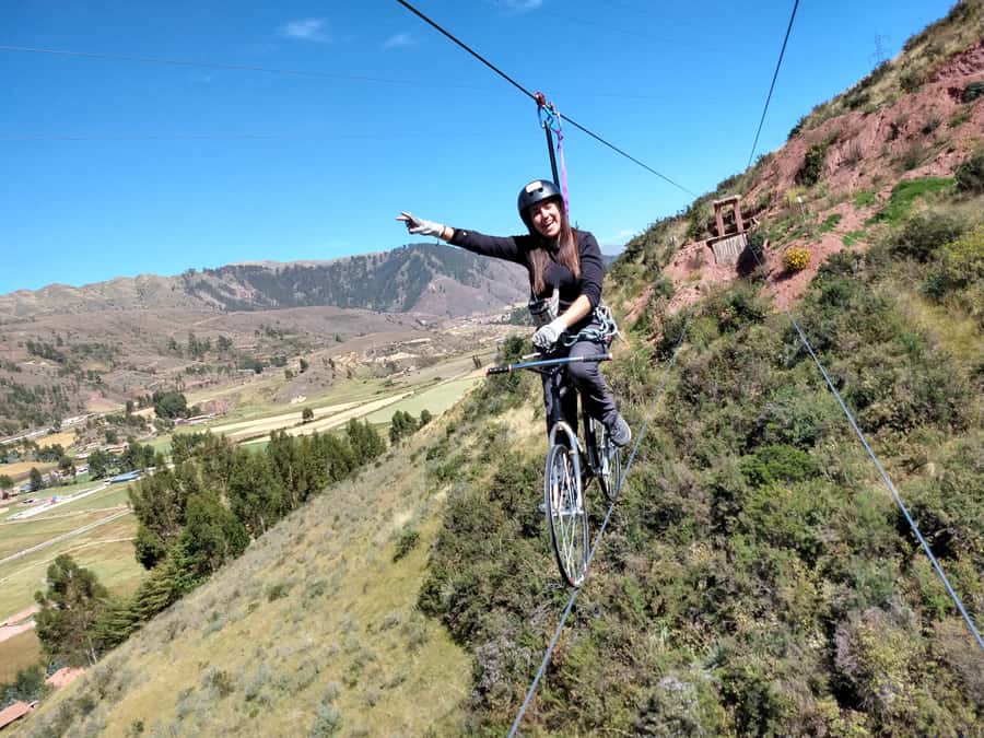 Cusco: Extreme Sky Bike and Rappelling Adventure - Pedaling 50 meters above the ground